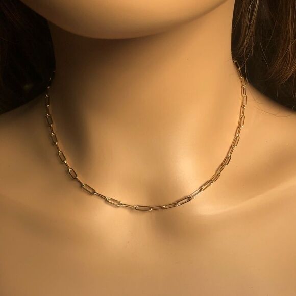 14k Gold Rectangle Link Chain 16” Necklace - Picture 1 of 10